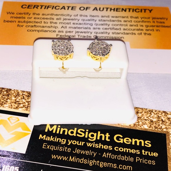 10k gold vermeil real diamond studs for men women, best gift, not CZ not lab WOW - Picture 7 of 7